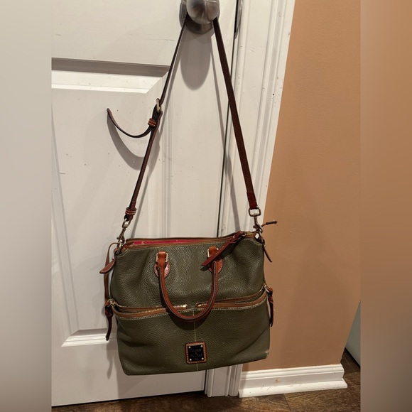 Dooney & Bourke Handbags - 👜 Dooney & Bourke Pebble Leather Dome Satchel (Olive/Russet) purse handbag as is